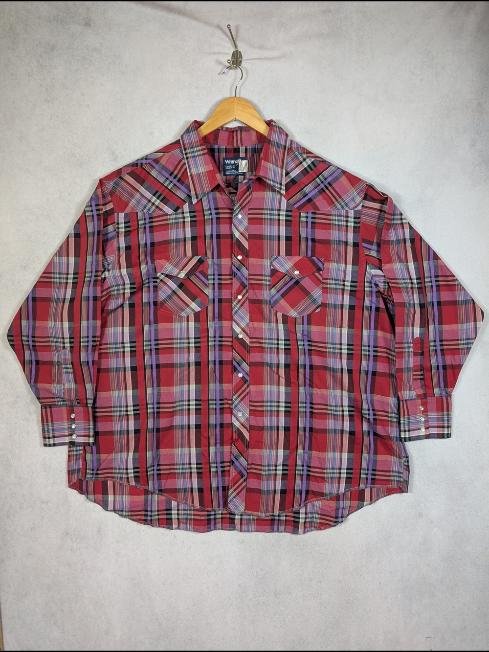 Wrangler Cowboy Cut Western Pearl Snap Shirt Men's Size 20-35 Plaid Long Sleeve